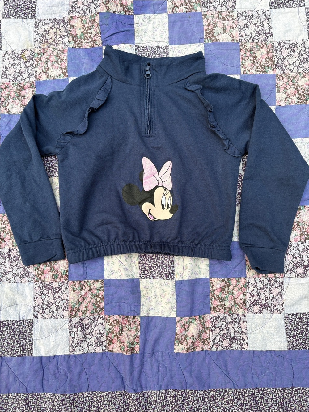 Girls Navy Minnie Mouse Half-Zip Sweatshirt with Pink Bow
